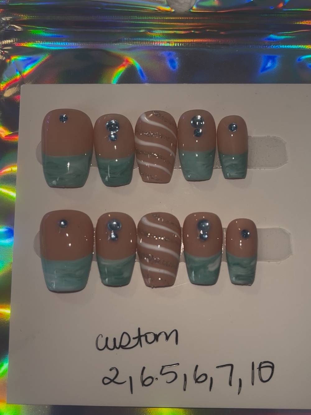 10 PC Hand Crafted Christmas Blue Marble Swirl Nails - Picture 5 of 5